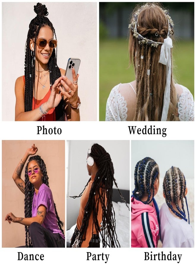 Nogeqi 190PCS Silver Hair Jewelry for Braids, Metal Hair Charms Cuffs Rings Clips, Silver Loc Jewelry for Women Men Dreadlock Accessories Decorations - Image 2