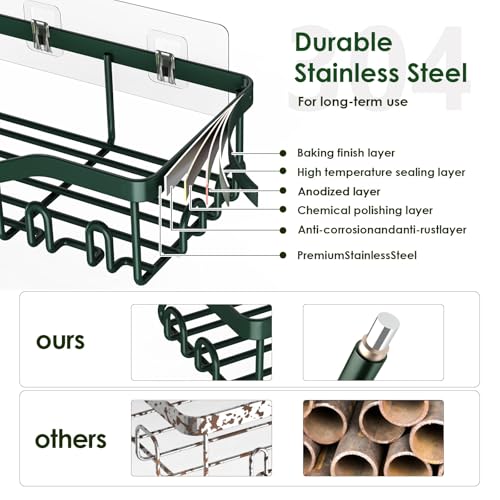 NESOMI Shower Caddy Adhesive Shower Organizer 7-Pack, Rustproof Stainless Steel Bathroom Shelves, Large Capacity No-Drill Rack Storage Accessories with Soap Dish Toothbrush Holder Hooks - Image 3