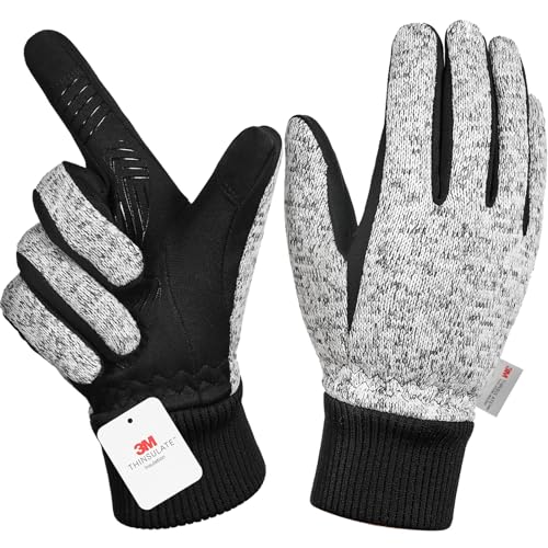 MOREOK Winter Gloves for Men/Women -10°F 3M Thinsulate Warm Touch Screen Snow Ski Bicycle Bike Gloves for Driving/Cycling/Running/Hiking-Gray-S - Image 1
