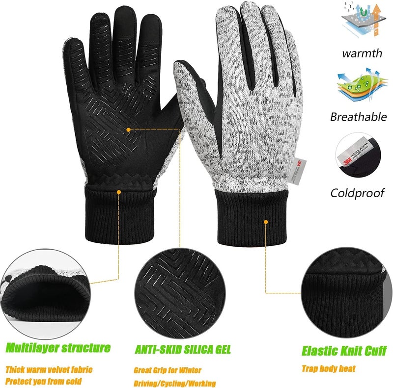MOREOK Winter Gloves for Men/Women -10°F 3M Thinsulate Warm Touch Screen Snow Ski Bicycle Bike Gloves for Driving/Cycling/Running/Hiking-Gray-S - Image 2