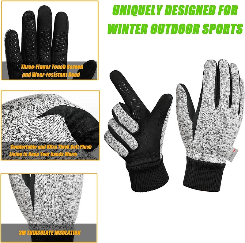 MOREOK Winter Gloves for Men/Women -10°F 3M Thinsulate Warm Touch Screen Snow Ski Bicycle Bike Gloves for Driving/Cycling/Running/Hiking-Gray-S - Image 3