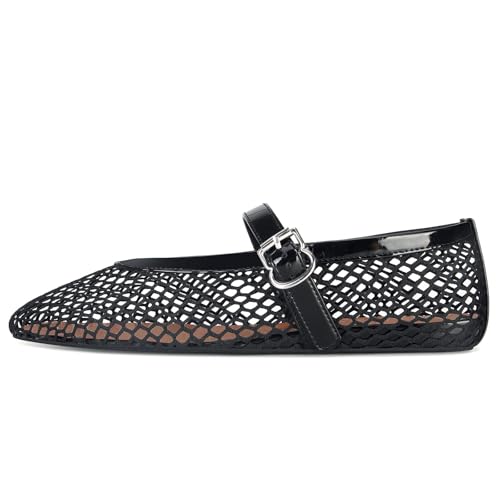 MICIFA Women's Mesh Ballet Flats Ballerina Fishnet Flats Buckle Mary Jane Flats Causal Daily Dress Shoes, 8, Black-fba - Image 4