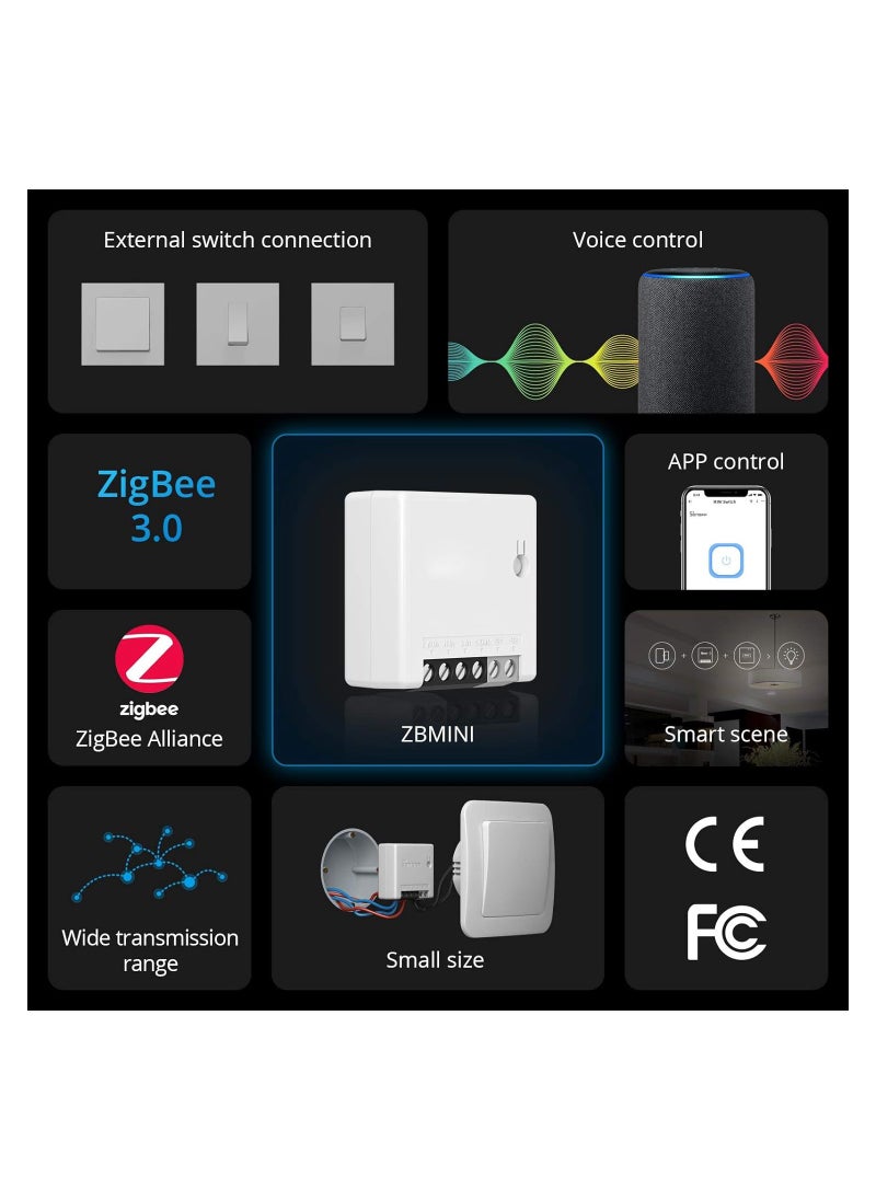 SYOSI - مفتاح ضوء ذكي مصغر Zigbee (طريقان) يعمل مع أليكسا وSmartthings Hub وGoogle Home وZbbridge يتطلب سلك محايد بروتوكول Zigbee 3.0 المنزل الذكي أبيض - Image 1