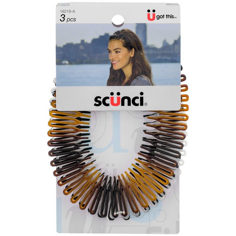 Scunci Effortless Beauty Stretch Hair Combs Tortoise Opaque White and Black 3 Packs