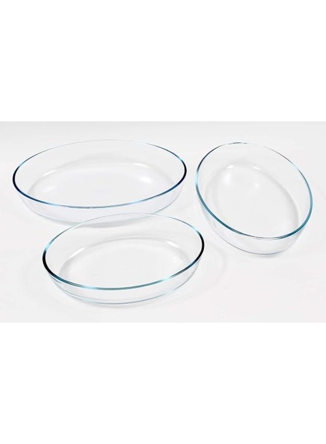 بيريكس 3 Pieces pyrex Oval Roaster Set 4.2L 40 x 27 /3.1 L 35 x 24 /2L 30 x 21 cm Clear Made in france Clear 4.2Liters - Image 1