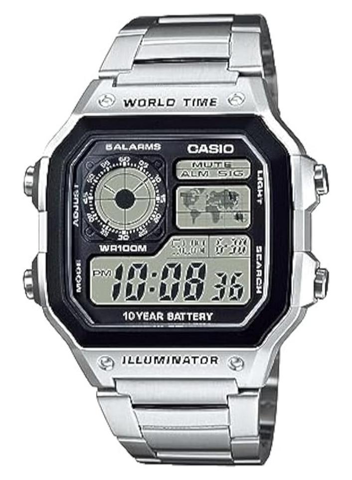 Casio Collection Rectangle Casual Watch for Men  AE-1200WHD-1AVDF Black Dial, Silver Band - Image 1
