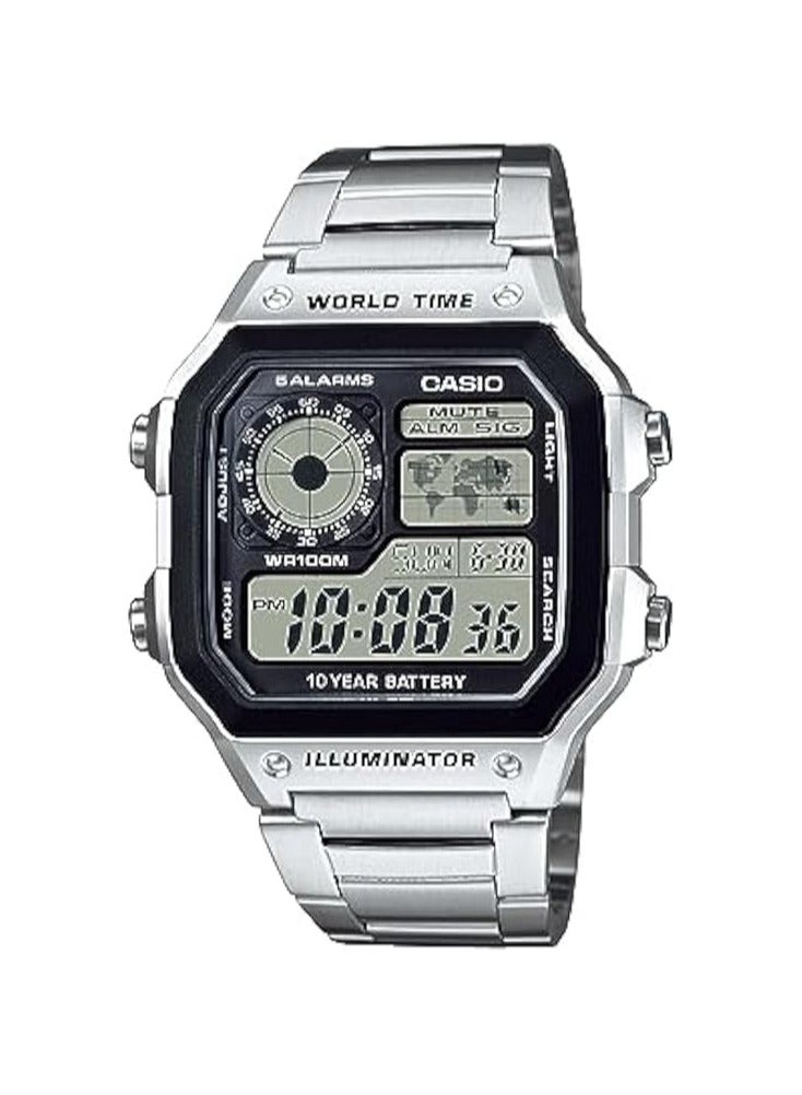 CASIO Casio Collection Rectangle Casual Watch for Men  AE-1200WHD-1AVDF Black Dial, Silver Band - Image 1