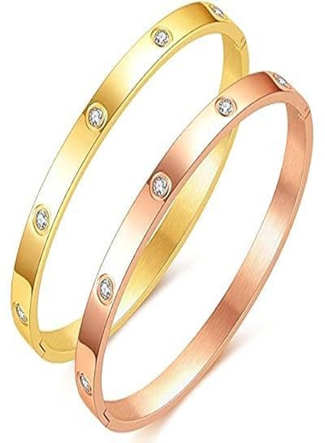 MEENAZ bracelet for women Stylish Bangles for women Adjustable Anti Tarnish Bracelet for girls rose gold Kada for Women Accessories Anti Tarnish Jewellery Stainless Steel Cuff Bracelet gifts Combo - Image 1
