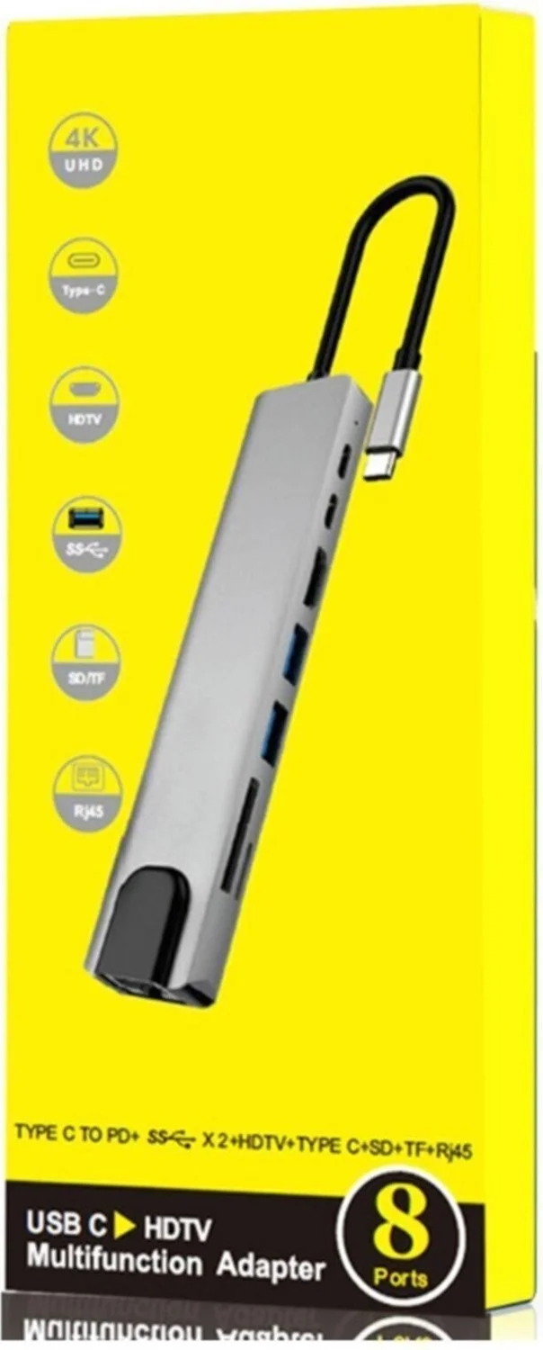 اي سي شوب Grc Accessory 8 In 1 Ethernet RJ45 SD TF USB Type C Hub with HDMI Input Macbook Converter Replicator