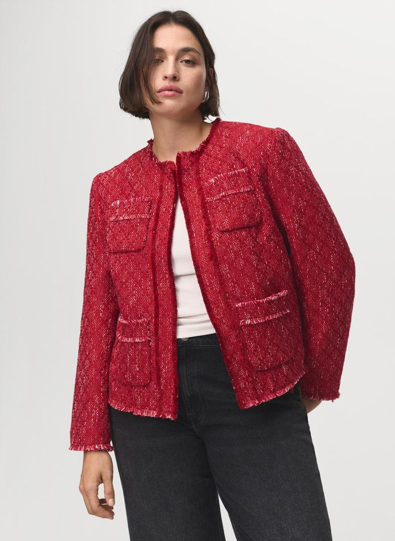 MANGO Tweed jacket with frayed ends - Image 1