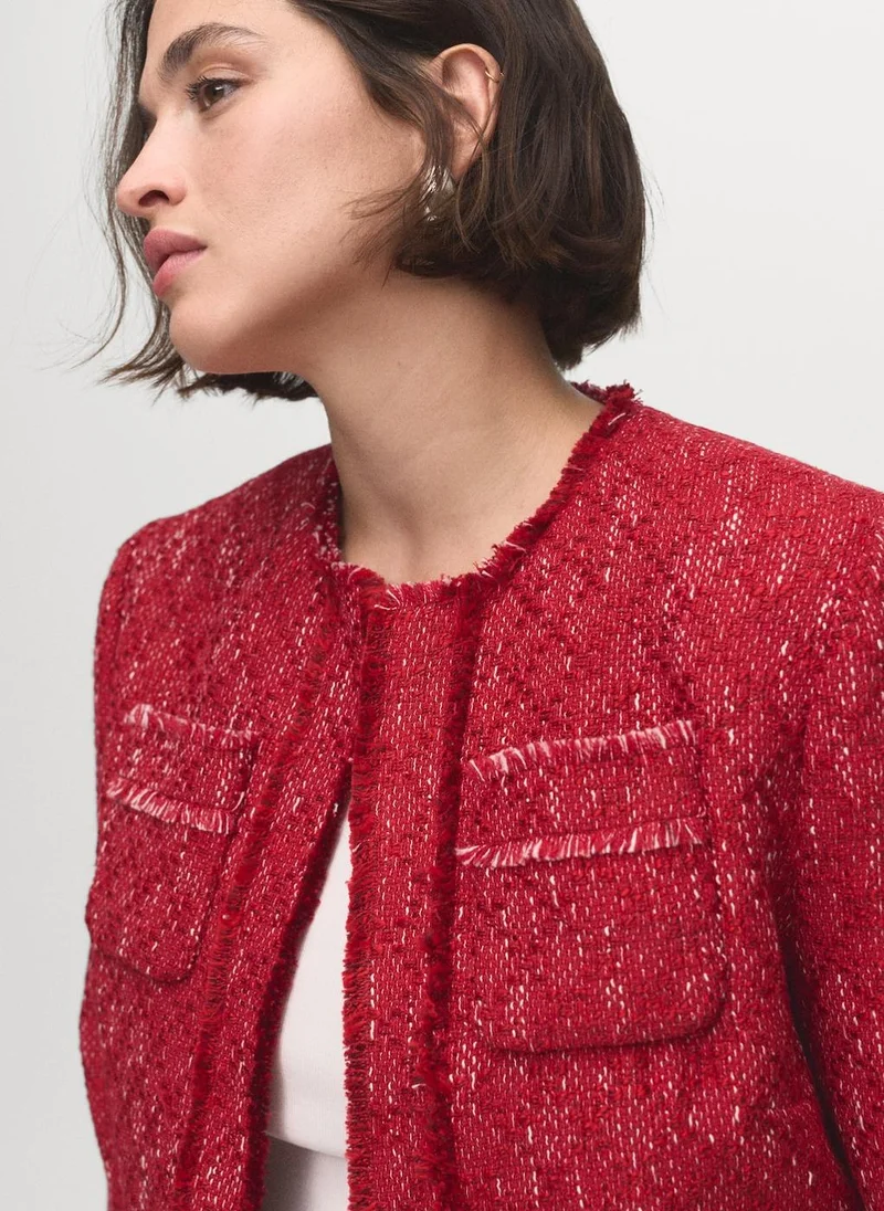 MANGO Tweed jacket with frayed ends