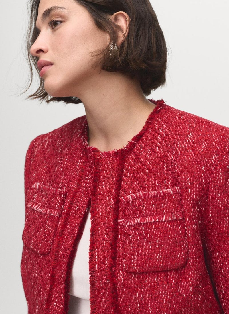MANGO Tweed jacket with frayed ends - Image 3
