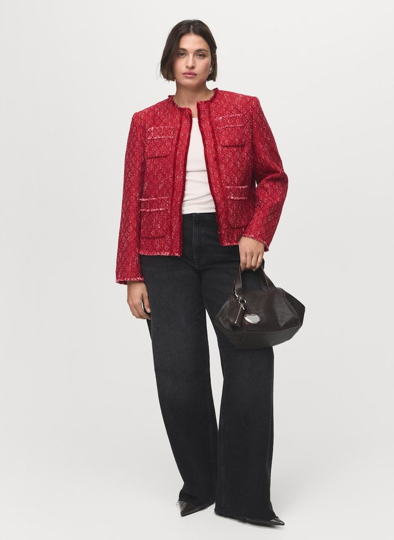 MANGO Tweed jacket with frayed ends - Image 4