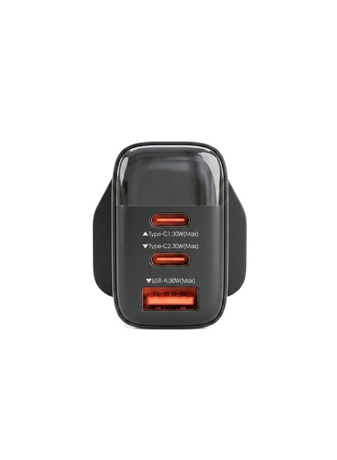 FIFTH ELEMENT PULSE Firefly 30W GaN USB-C PD 3 in 1 Fast Charger with Digital Watt Display & USB-A Port, Compact 2-Port Wall Adapter – Black - Image 3