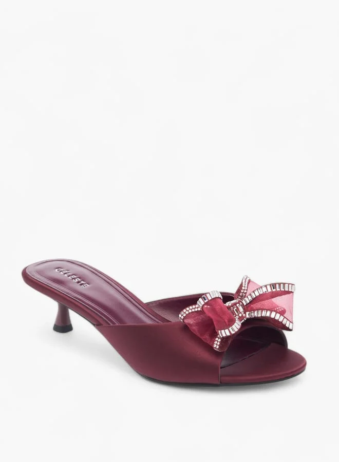 Celeste Womens Bow Accent Slip-On Sandals With Kitten Heels