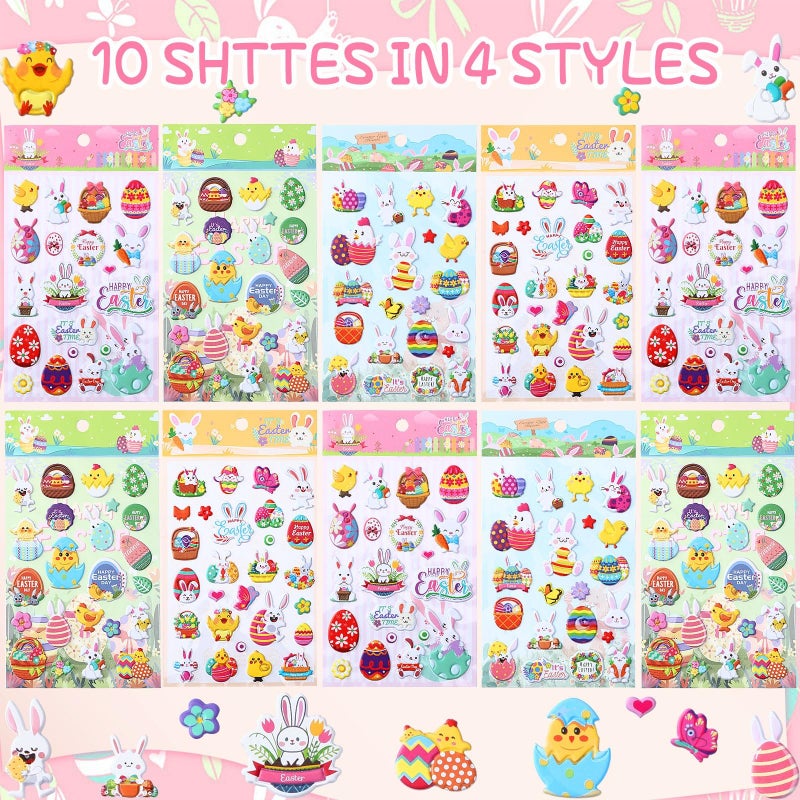UPINS Easter Puffy Stickers for Kids, 10 Sheets Easter 3D Cute Puffy Stickers Rabbit Egg Carrots Chicke Foam Stickers Decals for Party Favors Scrapbooking DIY Crafts Art Making Decorations - Image 4
