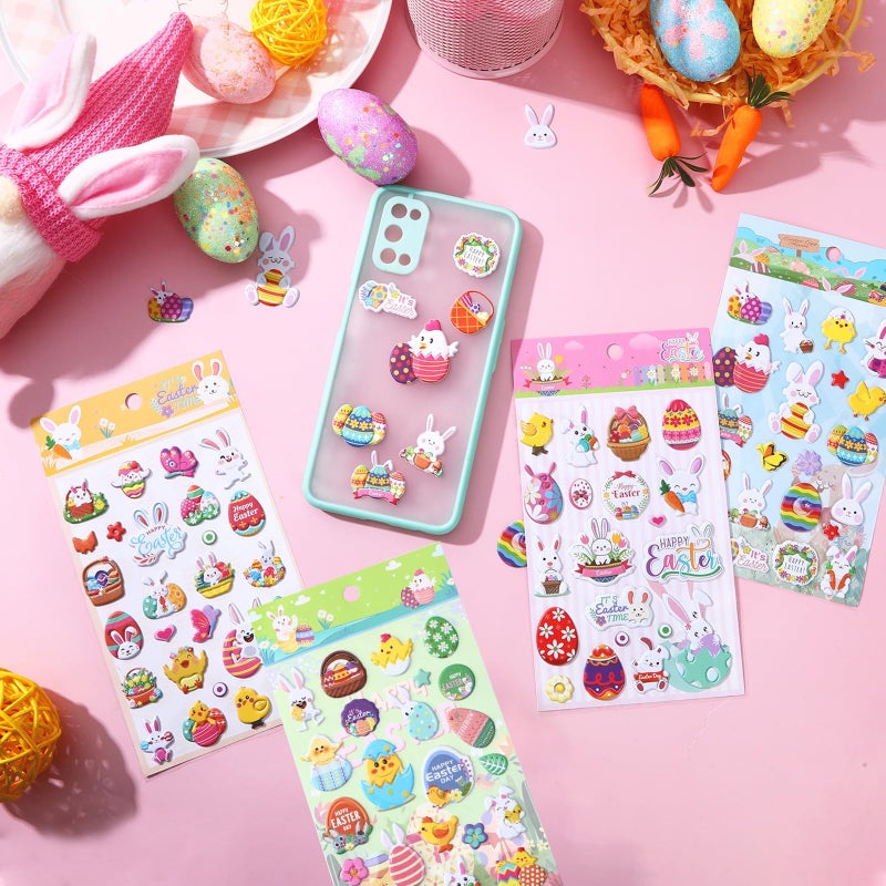 UPINS Easter Puffy Stickers for Kids, 10 Sheets Easter 3D Cute Puffy Stickers Rabbit Egg Carrots Chicke Foam Stickers Decals for Party Favors Scrapbooking DIY Crafts Art Making Decorations - Image 3