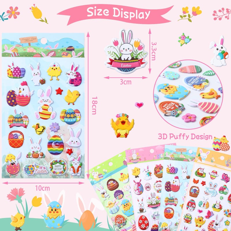 UPINS Easter Puffy Stickers for Kids, 10 Sheets Easter 3D Cute Puffy Stickers Rabbit Egg Carrots Chicke Foam Stickers Decals for Party Favors Scrapbooking DIY Crafts Art Making Decorations - Image 2