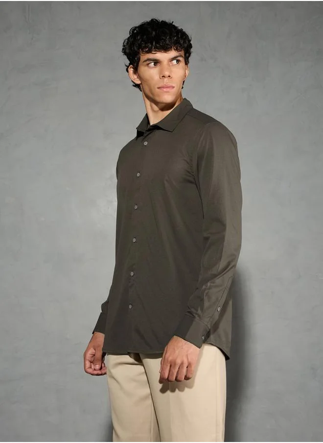 Technosport Technosport Solid 2-Way Stretch Long Sleeve Regular Fit Shirt