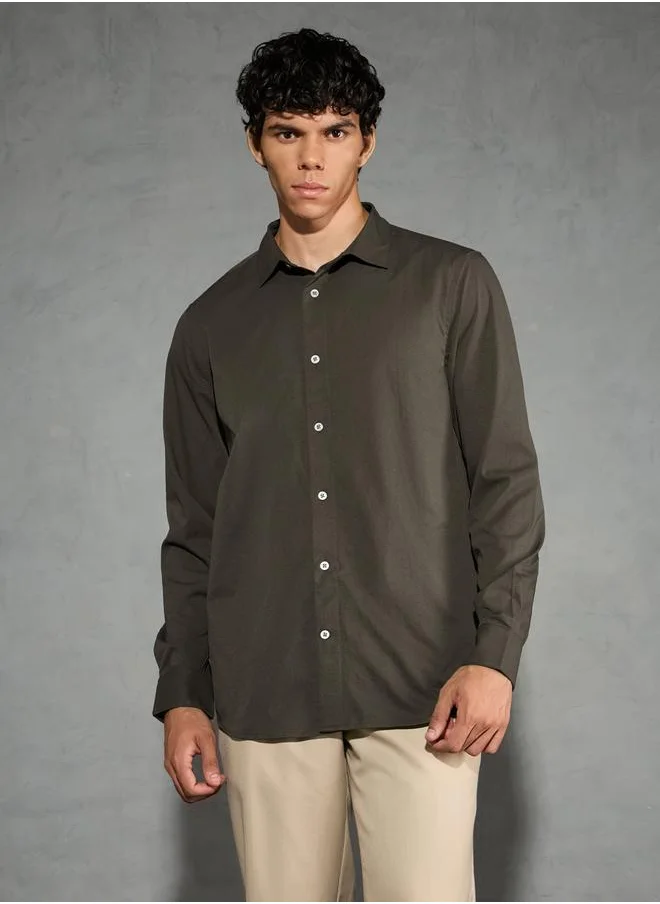Technosport Technosport Solid 2-Way Stretch Long Sleeve Regular Fit Shirt
