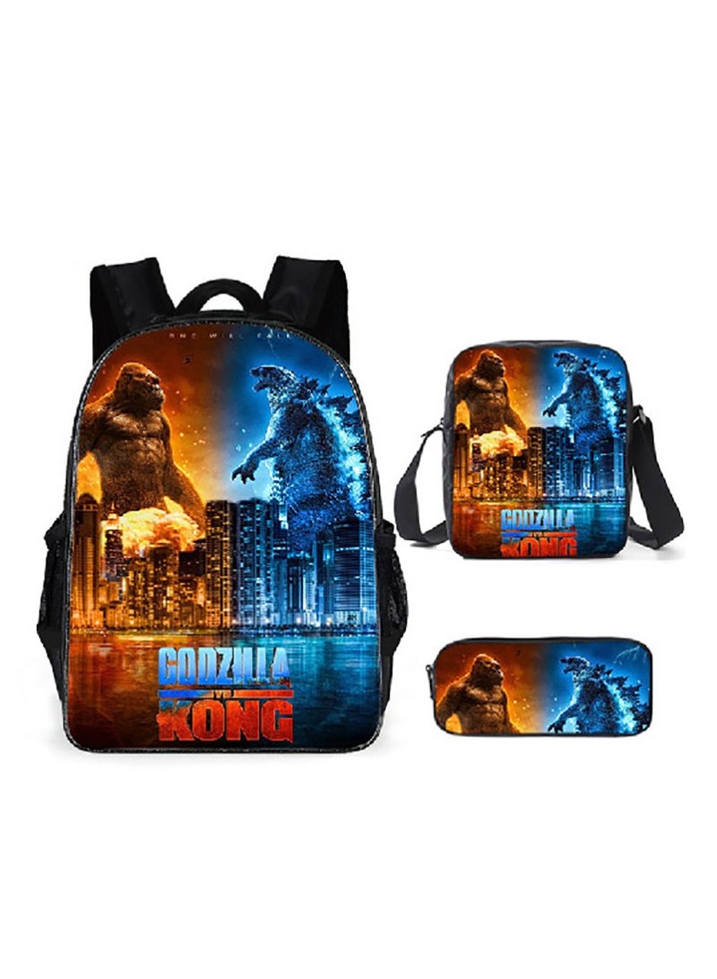 Godzilla Children's leisure load reducing large capacity printed backpack for elementary school students, 3-piece set - Image 1