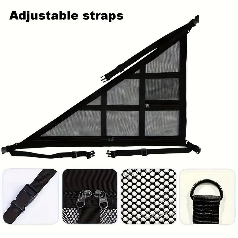 Beige Car Ceiling Storage Net Adjustable Mesh Roof Organizer Pocket For Auto Interior Cargo Stowing - Image 5