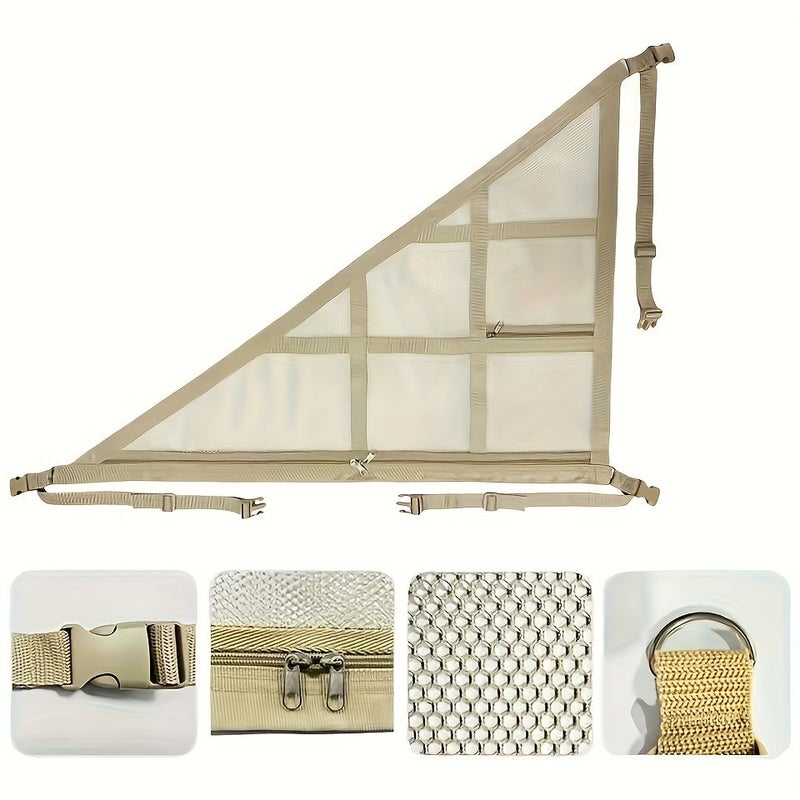 Beige Car Ceiling Storage Net Adjustable Mesh Roof Organizer Pocket For Auto Interior Cargo Stowing - Image 2