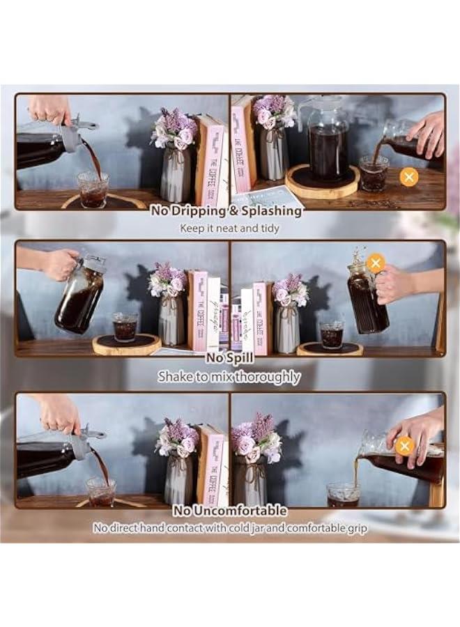 هوكور ابريق تحضير القهوة من هوكور، برطمان ماسون زجاجي واسع الفم شديد التحمل 64 اونصة مع فلتر وفرشاة من الستانلس ستيل عالي التحمل، لعصير الليمون المثلج، مشروبات الفاكهة، حاوية مشروبات الفاكهة محلية الصنع - Image 3