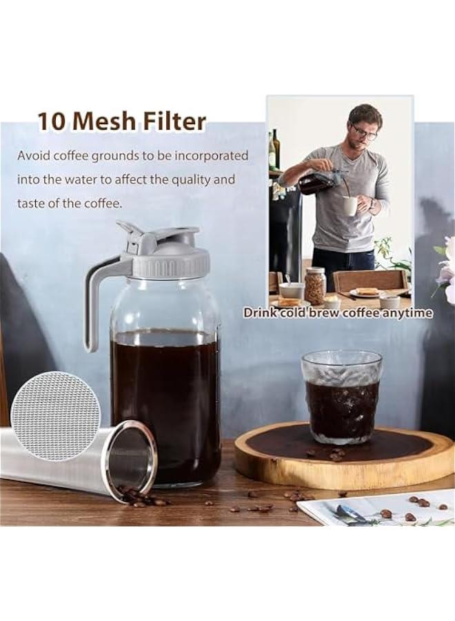 هوكور ابريق تحضير القهوة من هوكور، برطمان ماسون زجاجي واسع الفم شديد التحمل 64 اونصة مع فلتر وفرشاة من الستانلس ستيل عالي التحمل، لعصير الليمون المثلج، مشروبات الفاكهة، حاوية مشروبات الفاكهة محلية الصنع - Image 4