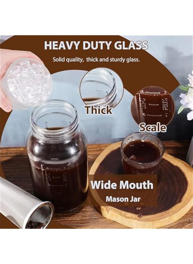 هوكور ابريق تحضير القهوة من هوكور، برطمان ماسون زجاجي واسع الفم شديد التحمل 64 اونصة مع فلتر وفرشاة من الستانلس ستيل عالي التحمل، لعصير الليمون المثلج، مشروبات الفاكهة، حاوية مشروبات الفاكهة محلية الصنع - Image 5