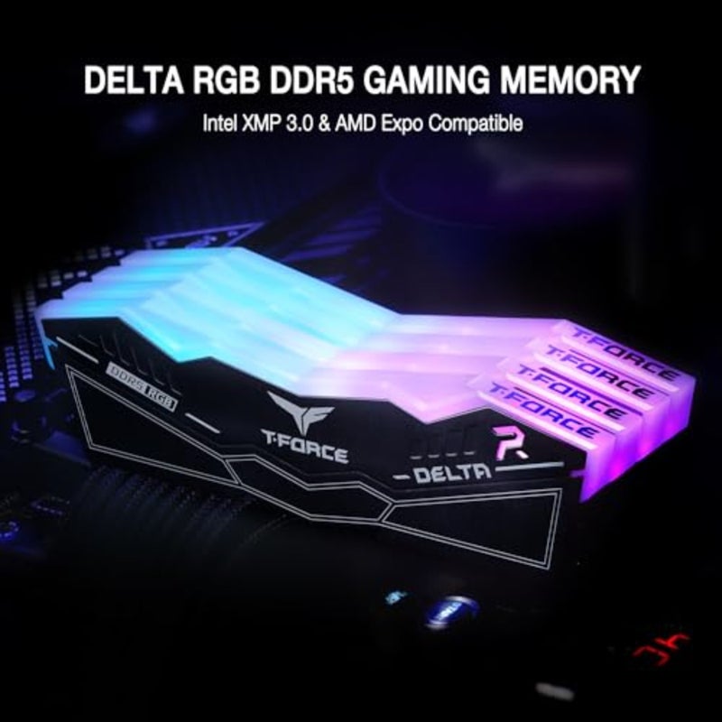 T-Force Delta RGB DDR5 Ram 32GB 2x16GB 6000MHz PC5-48000 CL30 وحدة ذاكرة سطح المكتب ذاكرة الوصول العشوائي لشرائح سلسلة 600 700 XMP 3.0 جاهزة - FF3D532G6000HC30DC01 - Image 2