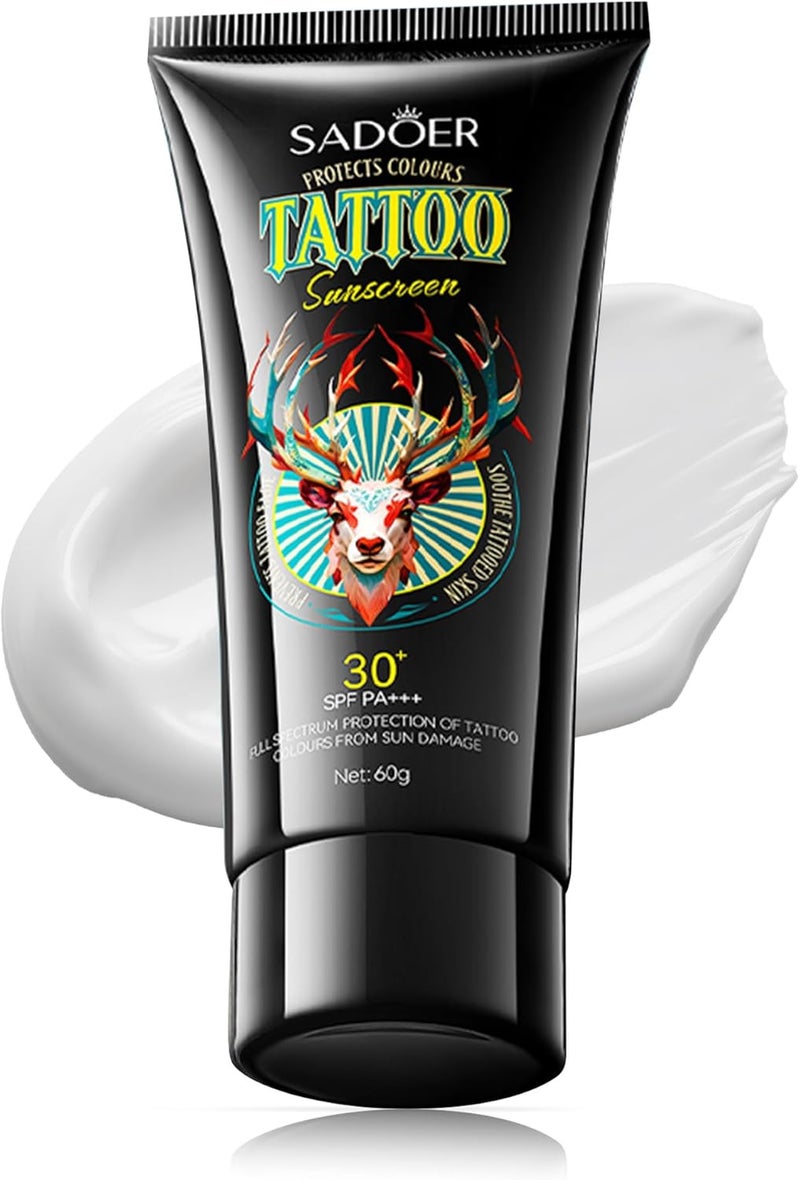 VRAIKO SADOER Tattoo Sunscreen SPF 30 Fade Protection AntiAging Formula with Avocado Oil Jojoba Oil Hyaluronic Acid and Aloe Moisturizer for Vibrant Tattoos 2oz