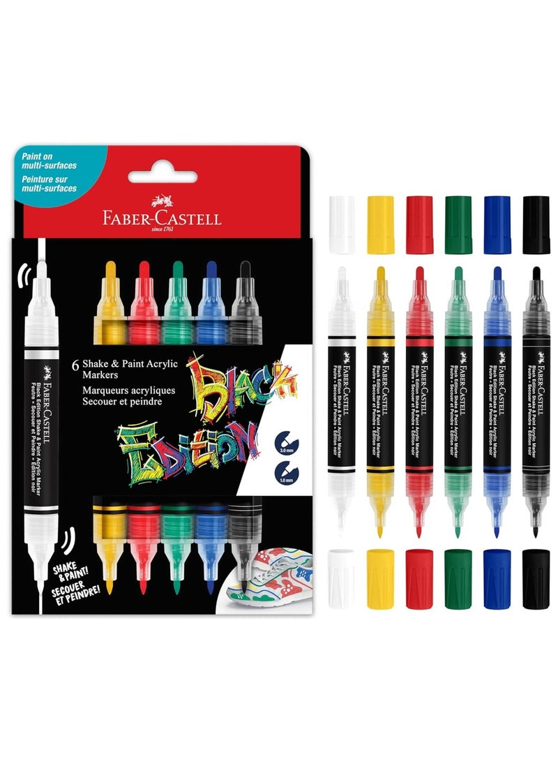 FABER-CASTELL 6-Piece Shake And Paint Black Edition Acrylic Paint Markers Classic Colours - Image 1