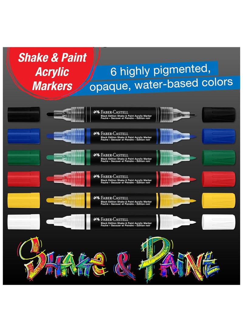 FABER-CASTELL 6-Piece Shake And Paint Black Edition Acrylic Paint Markers Classic Colours - Image 2
