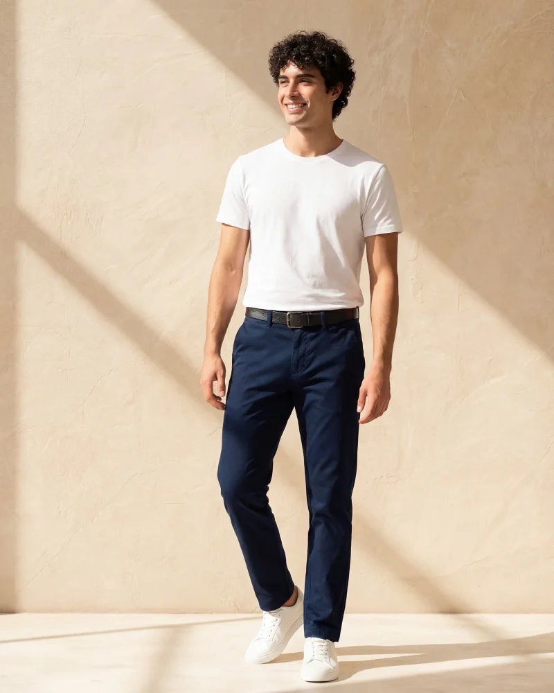Redtag Men Navy Belted Chino Pants