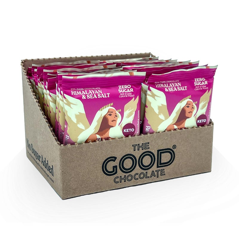 The Good Chocolate - Himalayan Salt Keto Chocolate Squares, Zero Sugar, Lower Net Carb Snack, Lower Calorie, Vegan Chocolate Candy, 24 Square Family Pack - Image 1