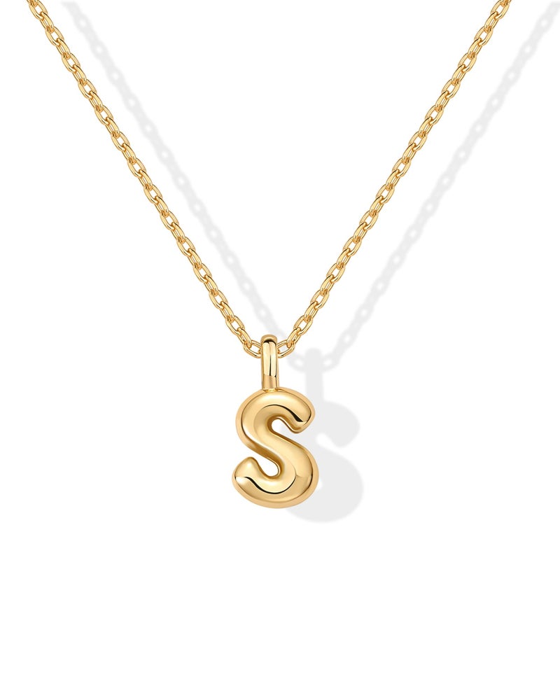 PAVOI 14K Yellow Gold Plated Dainty Chunky Bubble Initial Letter Pendant Necklace for Women - Alphabet Letter S Necklace - Image 1