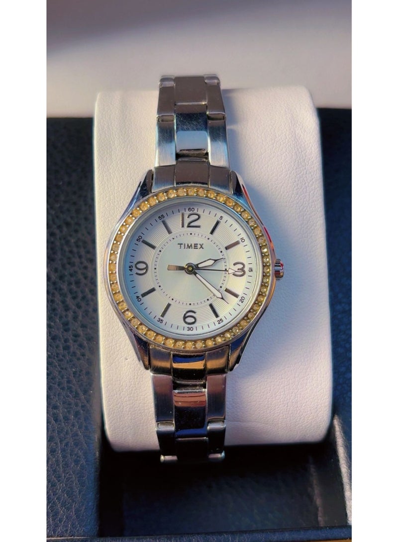 Timex Women's Classic Crystal Bezel Stainless Steel Quartz Watch – Silver Dial, Analog Display, WR 30M (Pre-Owned / Like Brand New Condition) - Image 1