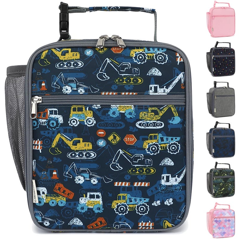 GYEUKHAM Lunch Box for Kids Boys Girls Men Women Insulated Small Soft Cooler Lunch Bag Kit for School Work Picnic Travel Reusable Portable lunchbox Construction Truck
