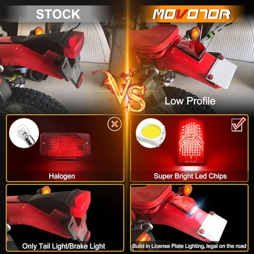 MOVOTOR LED Tail Light 500% Bright Rear Brake Light with White License Plate Lighting Compatible with Dirt Bike Enduro Cafe Custom Honda XR650L XR600R - Image 3