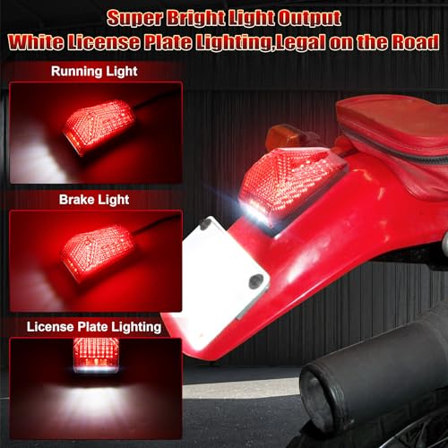 MOVOTOR LED Tail Light 500% Bright Rear Brake Light with White License Plate Lighting Compatible with Dirt Bike Enduro Cafe Custom Honda XR650L XR600R - Image 2