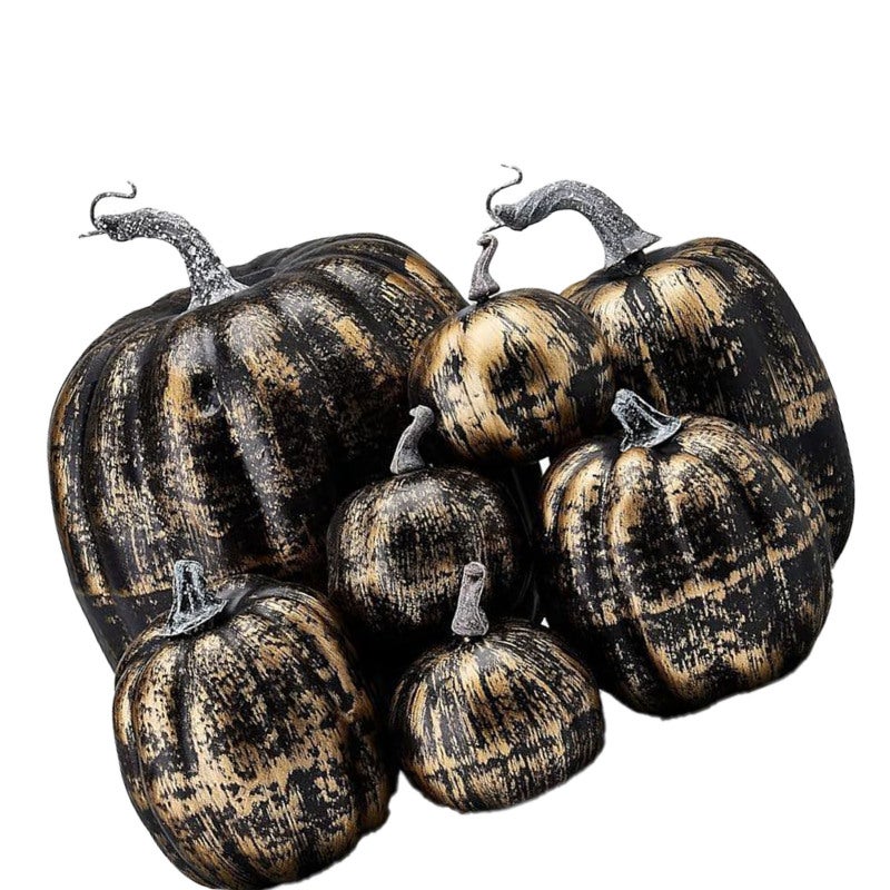 Simulated Pumpkin: 7-Piece Black And Gold Foam Set, Realistic Stem Design, Different Sizes - Reusable Decor Prop For Harvest Festival, Wedding, Tabletop Display, Photo Prop, DIY Projects - Image 5