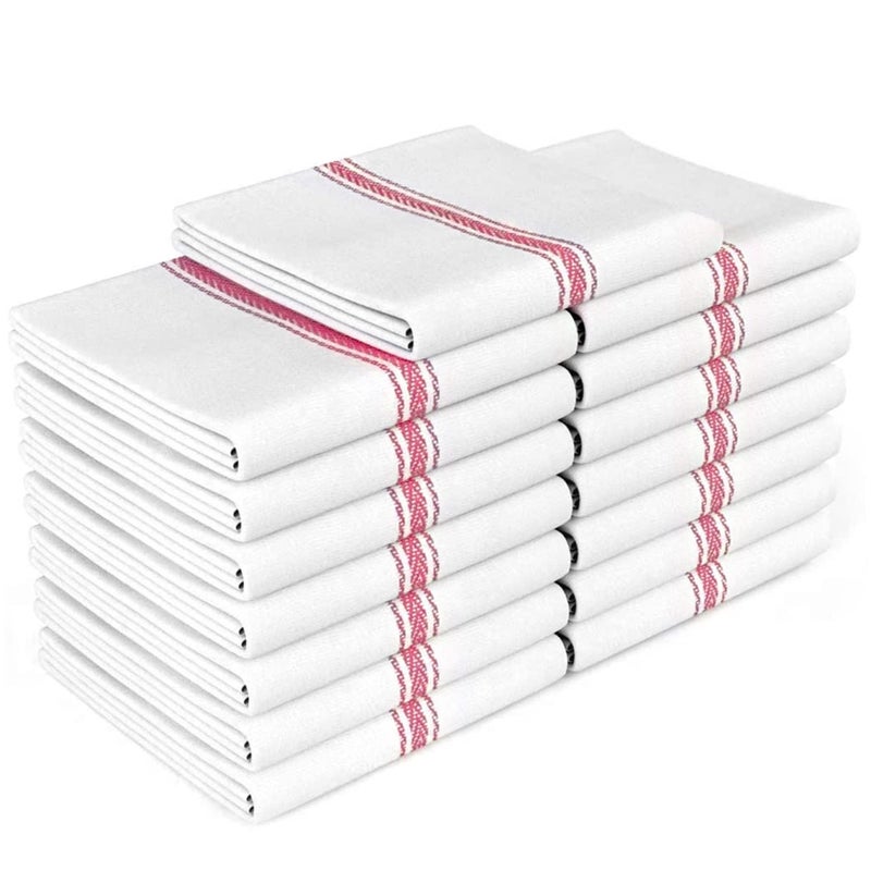 Zeppoli Classic Kitchen Towels 15 Pack 100 Natural Cotton Towel Set Reusable Wash Cloths Absorbent Dish Towels Machine Washable Hand Towels Kitchen Essentials  14 by 25  Red Striped