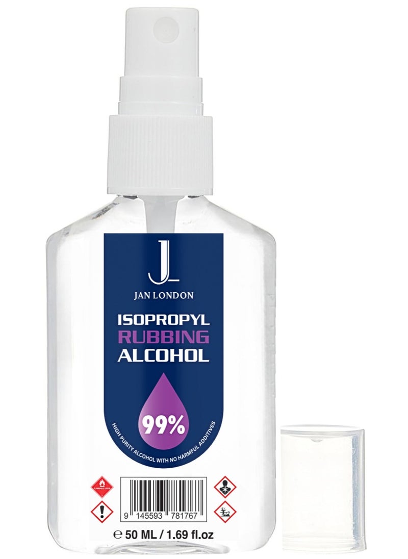 JAN LONDON - Isopropyl Rubbing Alcohol, IPA 99.9% High Purity – Multipurpose Disinfectant & Cleaner for Surfaces, Electronics, First-Aid, and More – Fast Evaporating, Residue-Free, 50ml Spray - Image 1