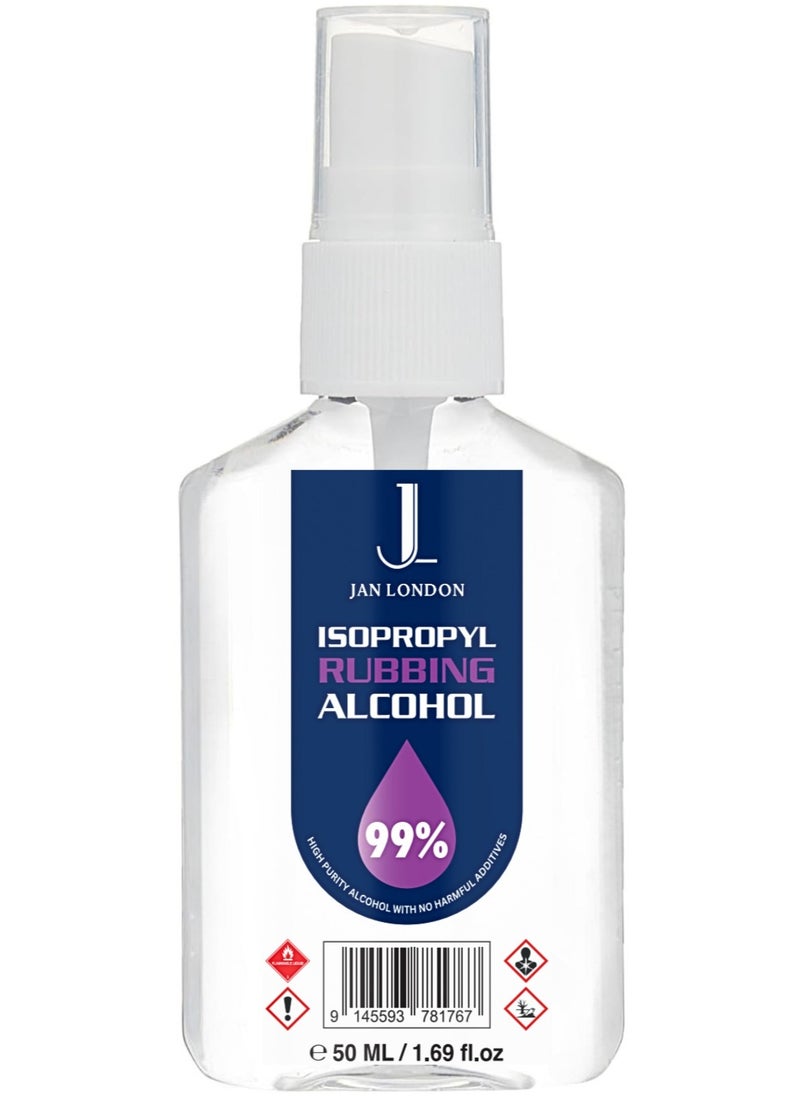 JAN LONDON - Isopropyl Rubbing Alcohol, IPA 99.9% High Purity – Multipurpose Disinfectant & Cleaner for Surfaces, Electronics, First-Aid, and More – Fast Evaporating, Residue-Free, 50ml Spray - Image 1