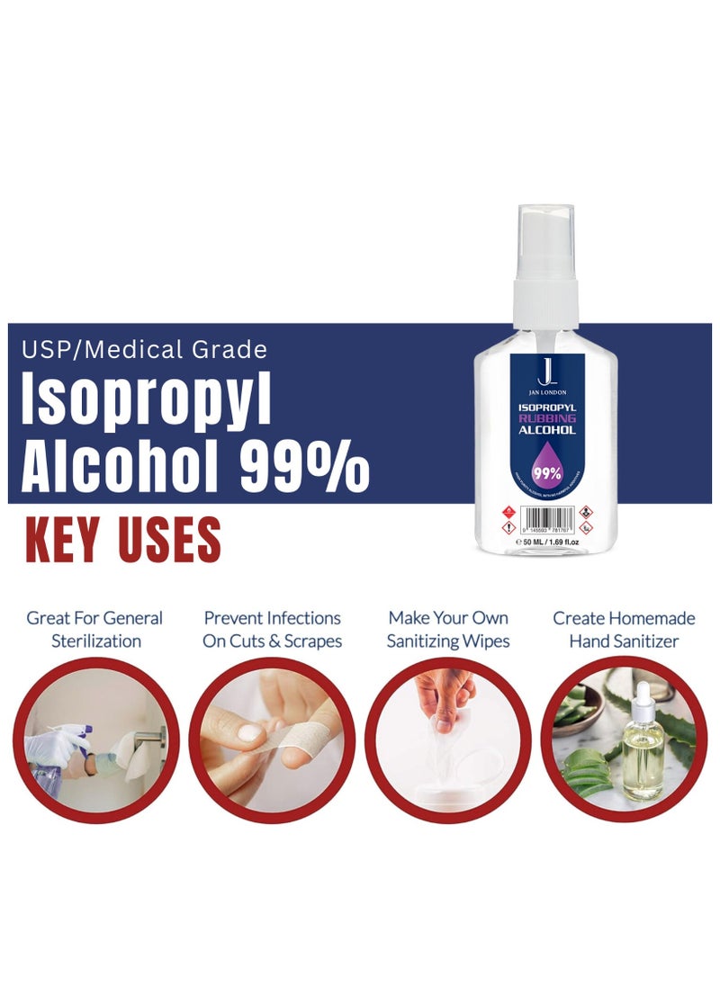 JAN LONDON - Isopropyl Rubbing Alcohol, IPA 99.9% High Purity – Multipurpose Disinfectant & Cleaner for Surfaces, Electronics, First-Aid, and More – Fast Evaporating, Residue-Free, 50ml Spray - Image 1