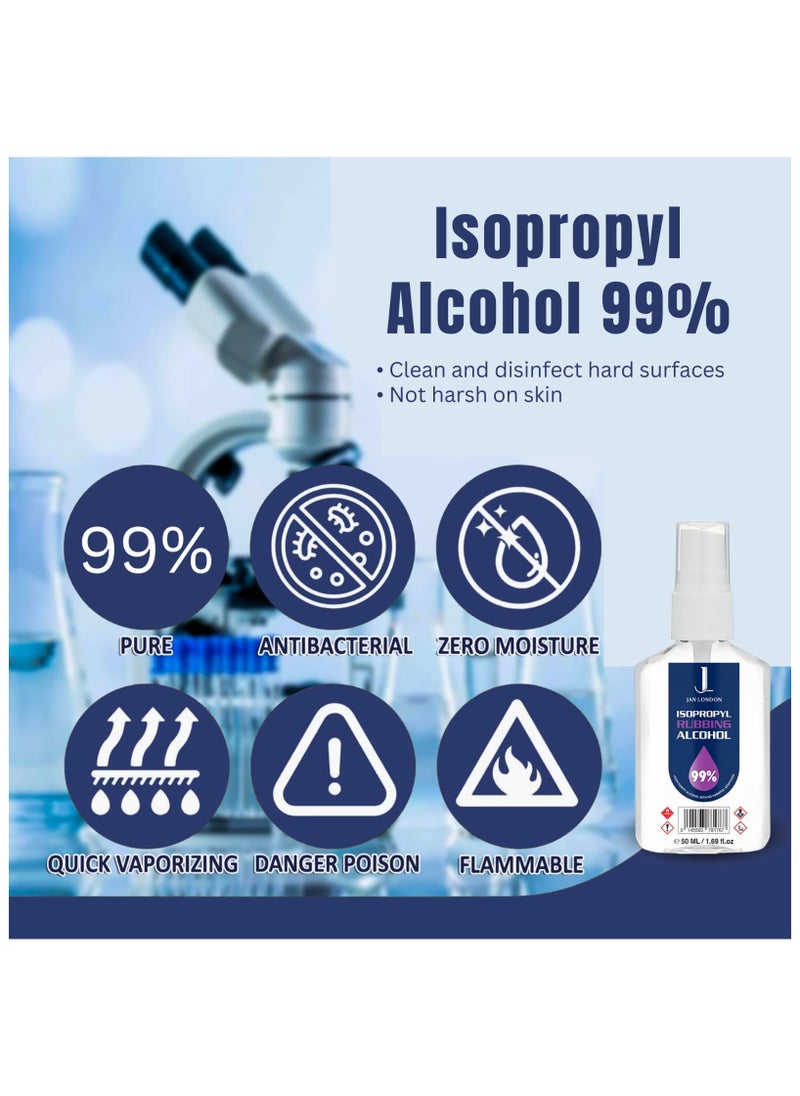 JAN LONDON - Isopropyl Rubbing Alcohol, IPA 99.9% High Purity – Multipurpose Disinfectant & Cleaner for Surfaces, Electronics, First-Aid, and More – Fast Evaporating, Residue-Free, 50ml Spray - Image 1