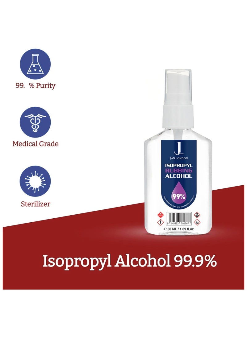 JAN LONDON - Isopropyl Rubbing Alcohol, IPA 99.9% High Purity – Multipurpose Disinfectant & Cleaner for Surfaces, Electronics, First-Aid, and More – Fast Evaporating, Residue-Free, 50ml Spray - Image 1