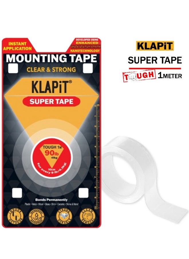 KLAPiT KLAPiT SUPER TAPE Double Sided Heavy Duty Mounting Tape Holds 90 Pounds Or 41Kg Using Enhanced Nano Technology. Waterproof Clear Tape For Wall, Wood, Tile, Stone, Glass, Metal, Acrylic (1Pc Pack)  - Image 1