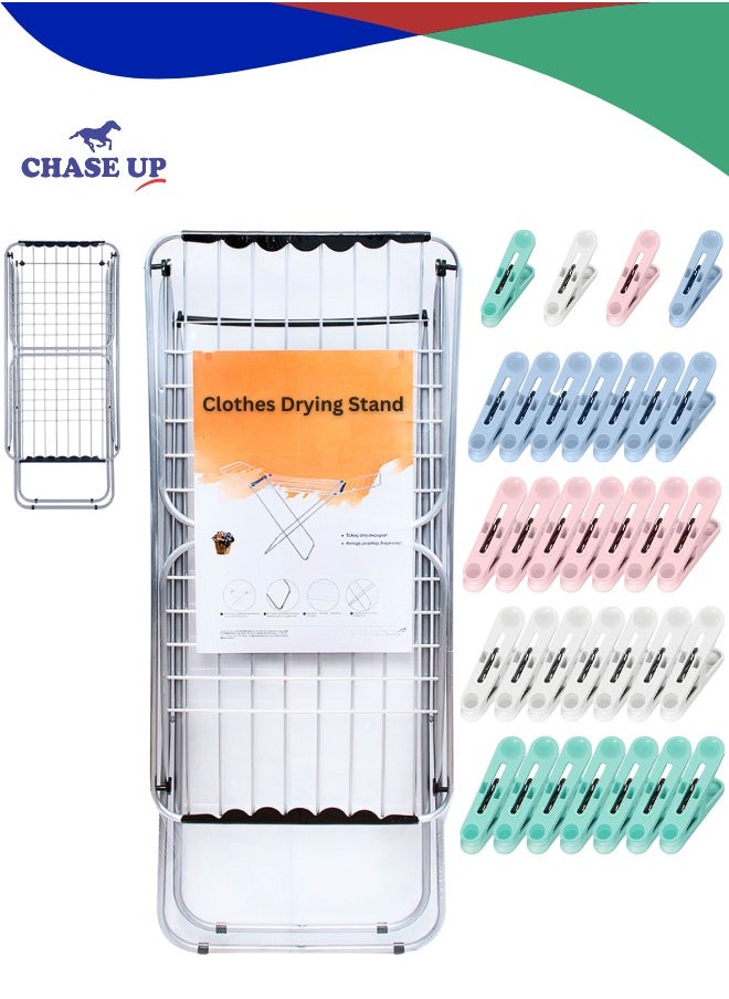 Chase Up Clothes Dryer Stand + 20 clips laundry rack Clothes Drying Stand clothes dryer stand with Adjustable Folding Wing cloth dryer and Clips Clothes Hanger Stand Drying Rack clothes rack, Clothes Rack for Drying Clothing, Cloth Drying Stand  - Image 1